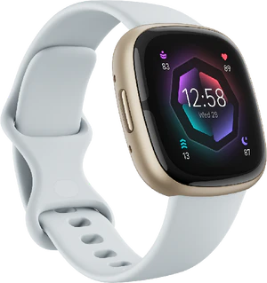 Fitbit Sense 2 blauw voorkant linkerzijkant