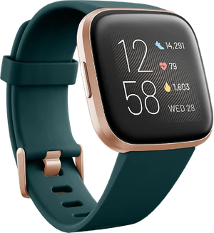Fitbit Versa 2 voorkant linkerzijkant schuin groen