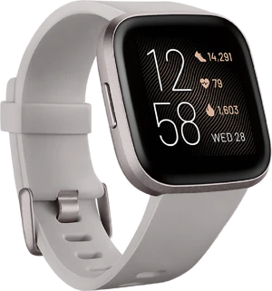 Fitbit Versa 2 voorkant linkerzijkant schuin wit