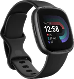 Fitbit Versa 4 zwart voorkant linkerzijkant