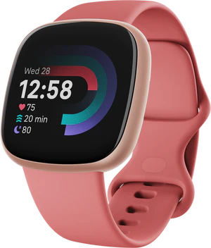 Fitbit Versa 4 pink voorkant rechterzijkant