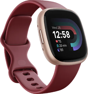 Fitbit Versa 4 rood koper voorkant linkerzijkant