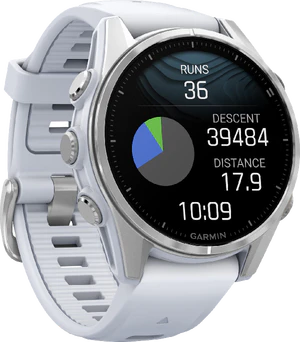 Garmin fenix 8 43mm zilver voorkant linkerzijkant