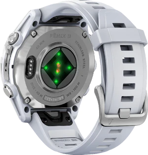 Garmin fenix 8 43mm zilver achterkant rechterzijkant