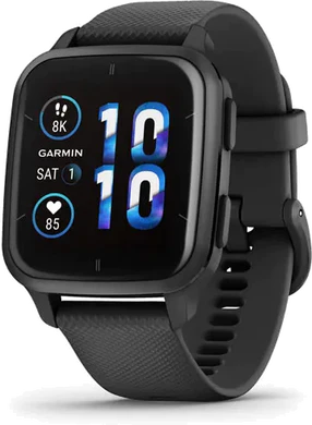 Garmin Venu s Sq 2 Music edition aluminium svart front höger sida