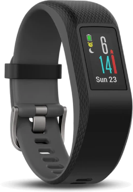 Garmin vivosport hr musta etupuolella vasen puoli