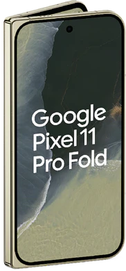 Google Pixel 11 Pro Fold olive groen goud voorkant linkerzijkant half geopend