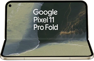 Google Pixel 11 Pro Fold olive groen goud binnenkant gedraaid half geopend