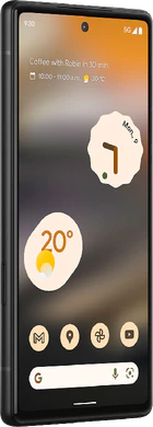 Google Pixel 6a zwart voorkant linkerzijkant
