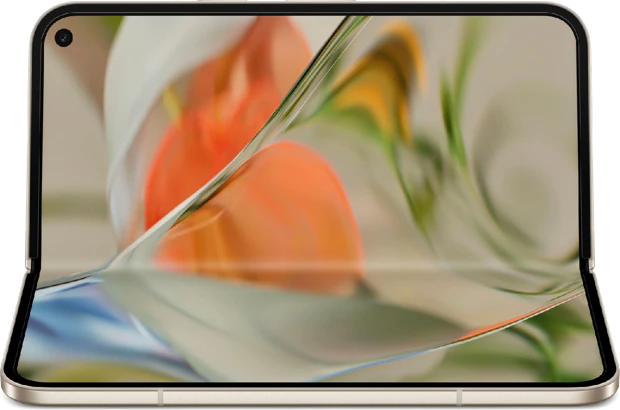 Google Pixel 9 Pro Fold geel voorkant gedraaid half geopend Google Pixel 9 Pro Fold geel voorkant gedraaid half geopend