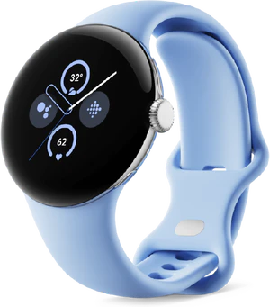 Google Pixel Watch 2 sininen etupuolella oikea puoli
