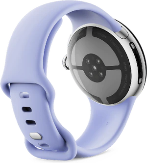 Google Pixel Watch 4 41mm argent bleu band retour côté gauche aslant