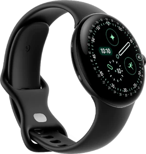 Google Pixel Watch 4 45mm zwart voorkant linkerzijkant