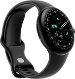 Google Pixel Watch 4 45mm zwart voorkant linkerzijkant