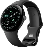 Google Pixel Watch 4 45mm zwart voorkant rechterzijkant