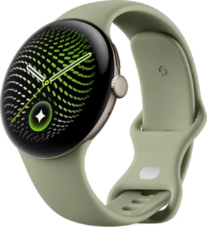 Google Pixel Watch 5 45mm groen voorkant rechterzijkant