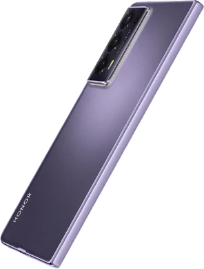 Honor Magic V2 paars achterkant linkerzijkant gesloten schuin