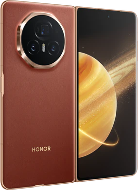 Honor Magic V3 rood dish bruin geopend schuin