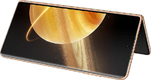 Honor Magic V3 rood dish bruin buitenkant gedraaid schuin