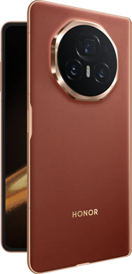 Honor Magic V3 rood dish bruin achterkant half geopend schuin