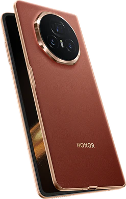 Honor Magic V3 rood dish bruin achterkant rechterzijkant onderkant schuin