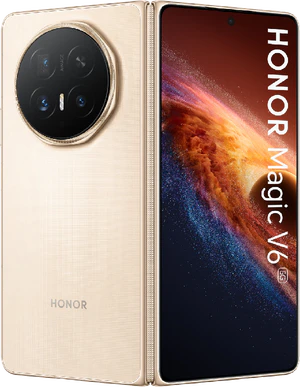 Honor Magic V6 goud buitenkant half geopend