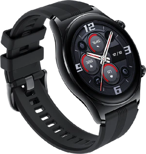 Honor Watch GS 3 zwart voorkant linkerzijkant onderkant schuin