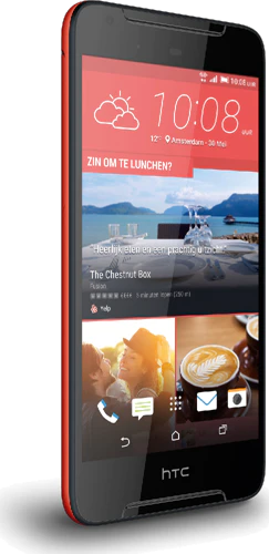 HTC Desire 628 rood voorkant linkerzijkant