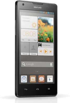 Huawei Ascend G700 zwart voorkant schuin 3