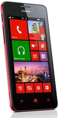 Huawei Ascend W2 rood schuin linkerzijkant