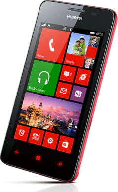 Huawei Ascend W2 rood schuin rechterzijkant