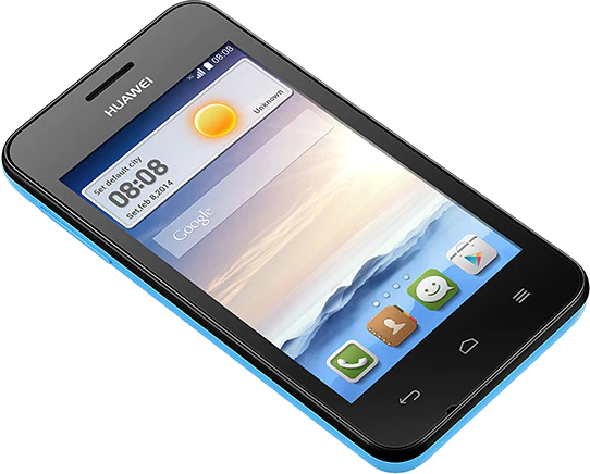 Huawei Ascend Y330 blauw voorkant schuin