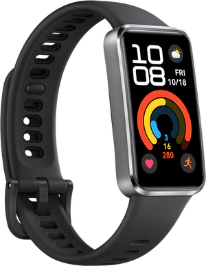 Huawei Band 10 zwart voorkant linkerzijkant