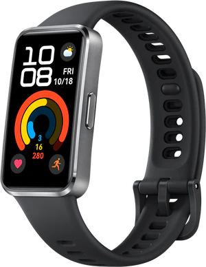 Huawei Band 10 zwart voorkant rechterzijkant