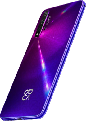 Huawei nova 5T violetti takapuoli vasen puoli pohja vino