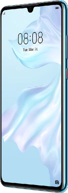 Huawei P30 blauw voorkant rechterzijkant