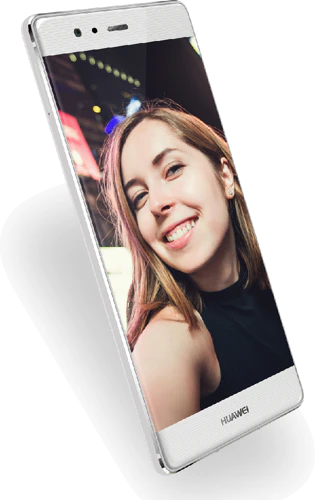 Huawei P9 wit voorkant linkerzijkant schuin