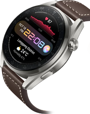 Huawei Watch 3 Pro Classic etupuolella oikea puoli vino