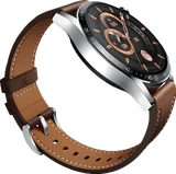 Huawei Watch GT 3 Classic 46mm zilver bruin voorkant linkerzijkant onderkant schuin