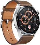 Huawei Watch GT 3 Classic 46mm zilver bruin voorkant linkerzijkant