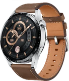 Huawei Watch GT 3 Classic 46mm zilver bruin voorkant rechterzijkant