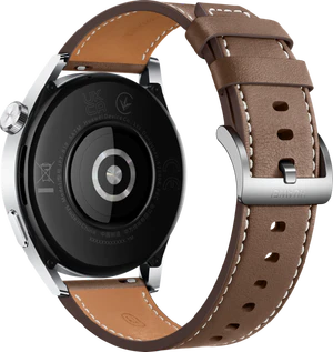 Huawei Watch GT 3 Classic 46mm zilver bruin achterkant rechterzijkant