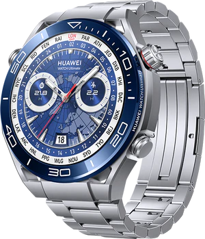 Huawei Watch Ultimate blå titanium foran høyre side