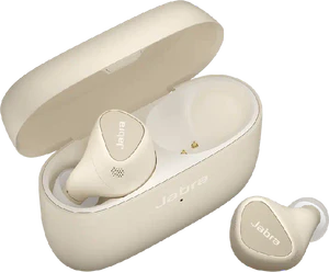 Jabra Elite 5 guld beige sag front venstre side top Åbnet earbud