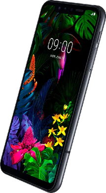 LG G8s ThinQ zwart voorkant rechterzijkant schuin