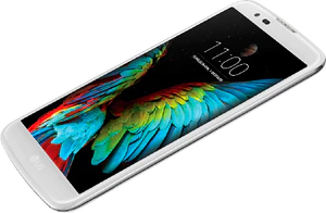 LG K10 bianco copertina frontale lato destro aslant