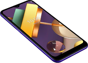 LG K22 azul tapa delantera lado izquierdo abajo