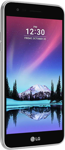 LG k4 zilver voorkant linkerzijkant