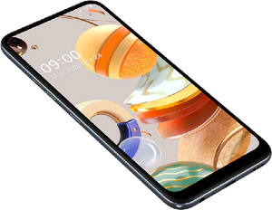 LG K61 grijs voorkant schuin