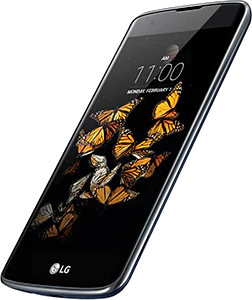 LG K8 schwarz Vorderseite rechte Seite